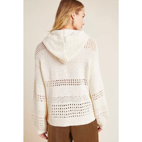 Anthropologie Pointelle Hooded Knit Pullover Sweater Cream Boho Sz Small - Picture 8 of 8